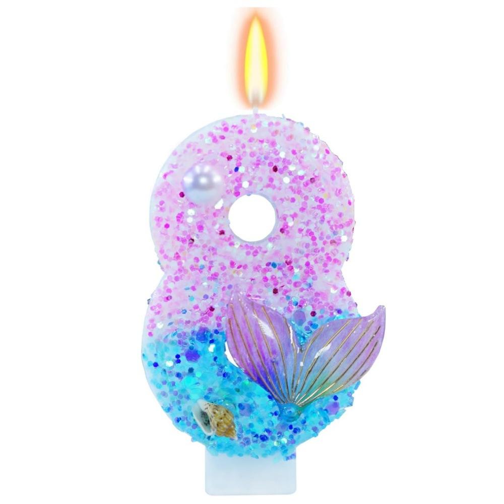 Number Shaped Birthday Candle 0-9 Glitter Design with Decorative Elements for Cake Decoration and Party Supplies Suitable for Baking Events