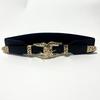 Women's Retro Hollow Double Buckle Elastic Waist Belt - Versatile Fashion Accessory in Black