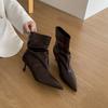 Fashion SUOJIALUN 2025 Winter New Brand Women Short Boots Fashion Pleated Pointed Toe Slip On Thin High Heel Ladies Elegant Chelsea Pump