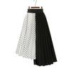 Tooxika Large Women's Pleated Polka Dot Patchwork Mid Length Chiffon Large Hem Skirt