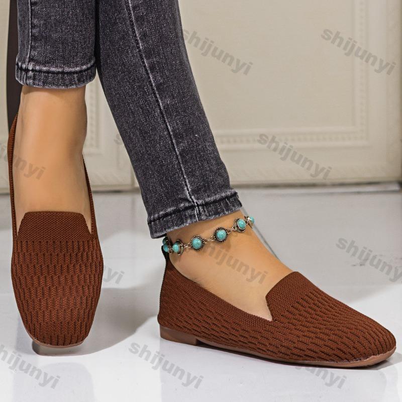 Fashion Large Size Women Shoes Autumn Square Toe Fashion Breathable Casual Shoes Lightweight Comfortable Vintage Outdoor Non Slip Flats