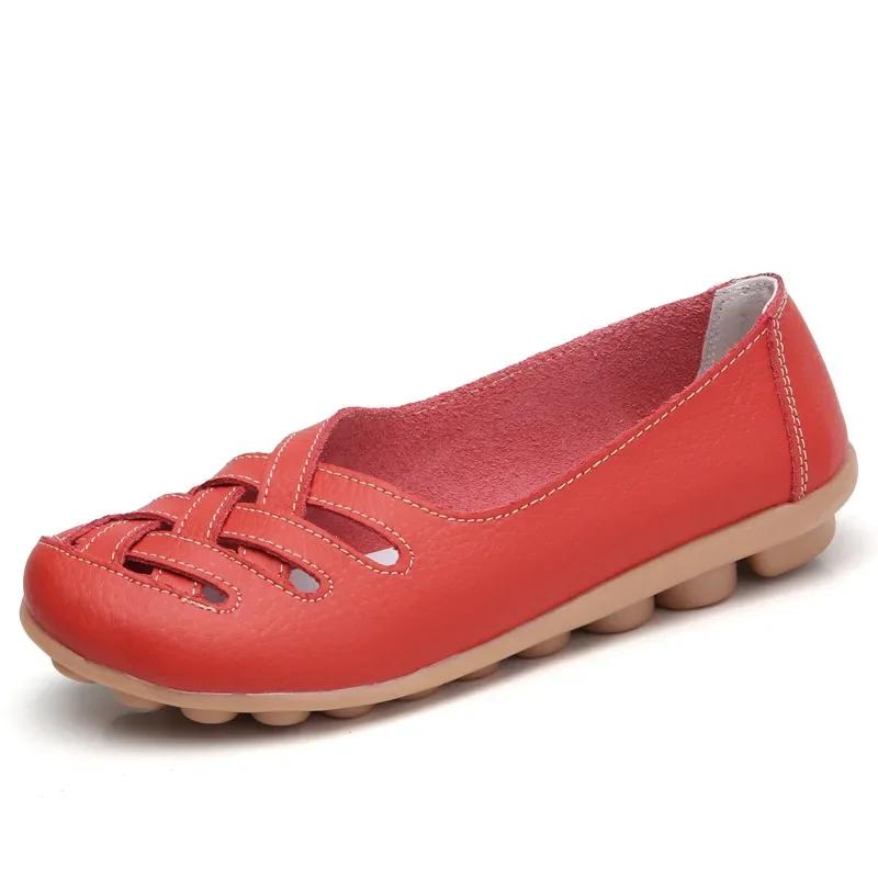 Модная женская обувь Летняя повседневная обувь из кожи без застежек Женские мокасины — фото 10