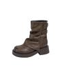 Brown Martin Boots Women's 2025 New Super Fire Folds Retro British Style Maillard Wasteland Wind Huge Good-looking Short Boots
