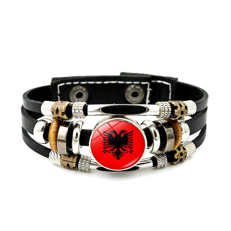 Factory National Country Flag Design Bracelet Crystal Bead Snap Button Sports National Team Jewelry Gift Leather Wrap Bracelet