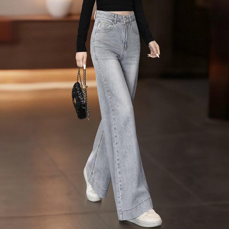 Sibaishe Women's Retro Washed High-Waist Wide-Leg Jeans