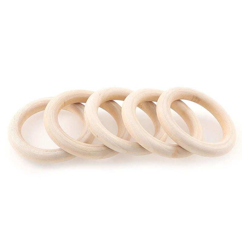 50Pcs Wooden Beads Pendant Connectors Circles Rings Beads Natural Wood Ornament