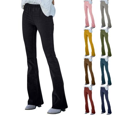 Women's Corduroy Flare Pants Elastic Waist Bell Bottom Trousers