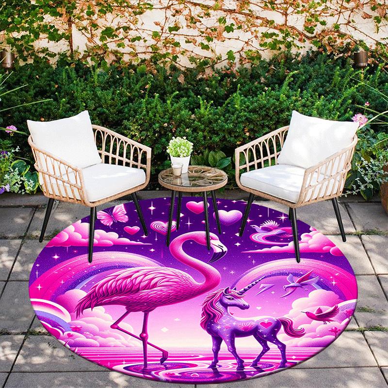 1pc Soft, Absorbent & Non Slip Flamingo Unicorn and Pink World Round Rug Soft Circle Rug for Living Room & Bedroom Decor, Chair Mats, and Un