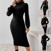 Women S Casual Solid Color Turtleneck Long Sleeve Midi Dress