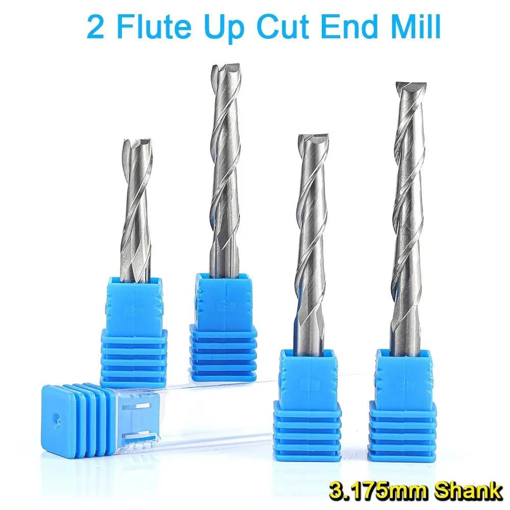 Spiral Design 2 Flute Wood End Mill 1/8"(3.175mm) Shank Up Cut Carbide Spiral Cutters HRC45 2.0-3.175mm Engraving Tools Wood
