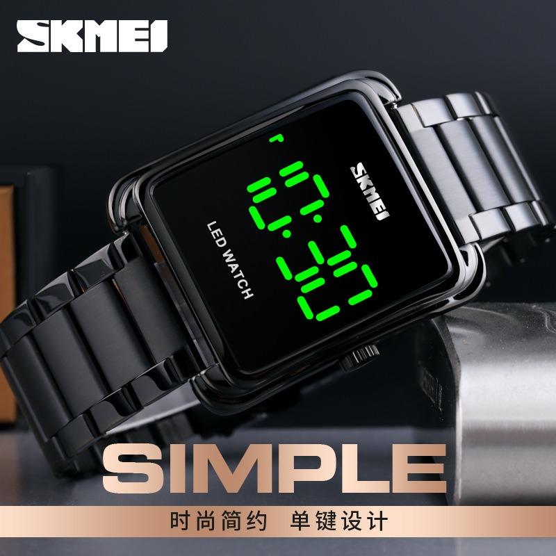 Hot Sale Fashion Trend LED Square Electronic Watch, Waterproof Steel Belt Men's Watch