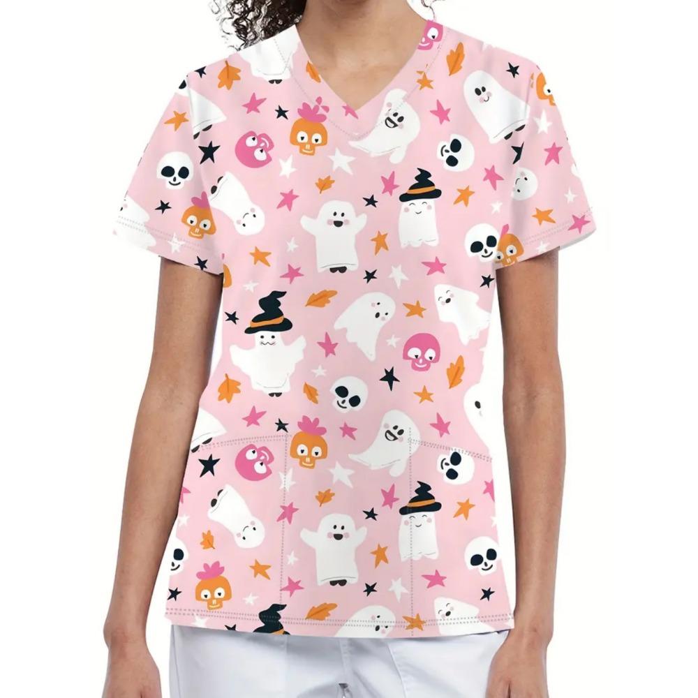 Uniforme Quirúrgico de Mujer para Halloween Estampados de Calabaza Estampado Feliz Escote en V Top de Enfermería Oferta Regalo para Personal Médico Uniforme Clínico