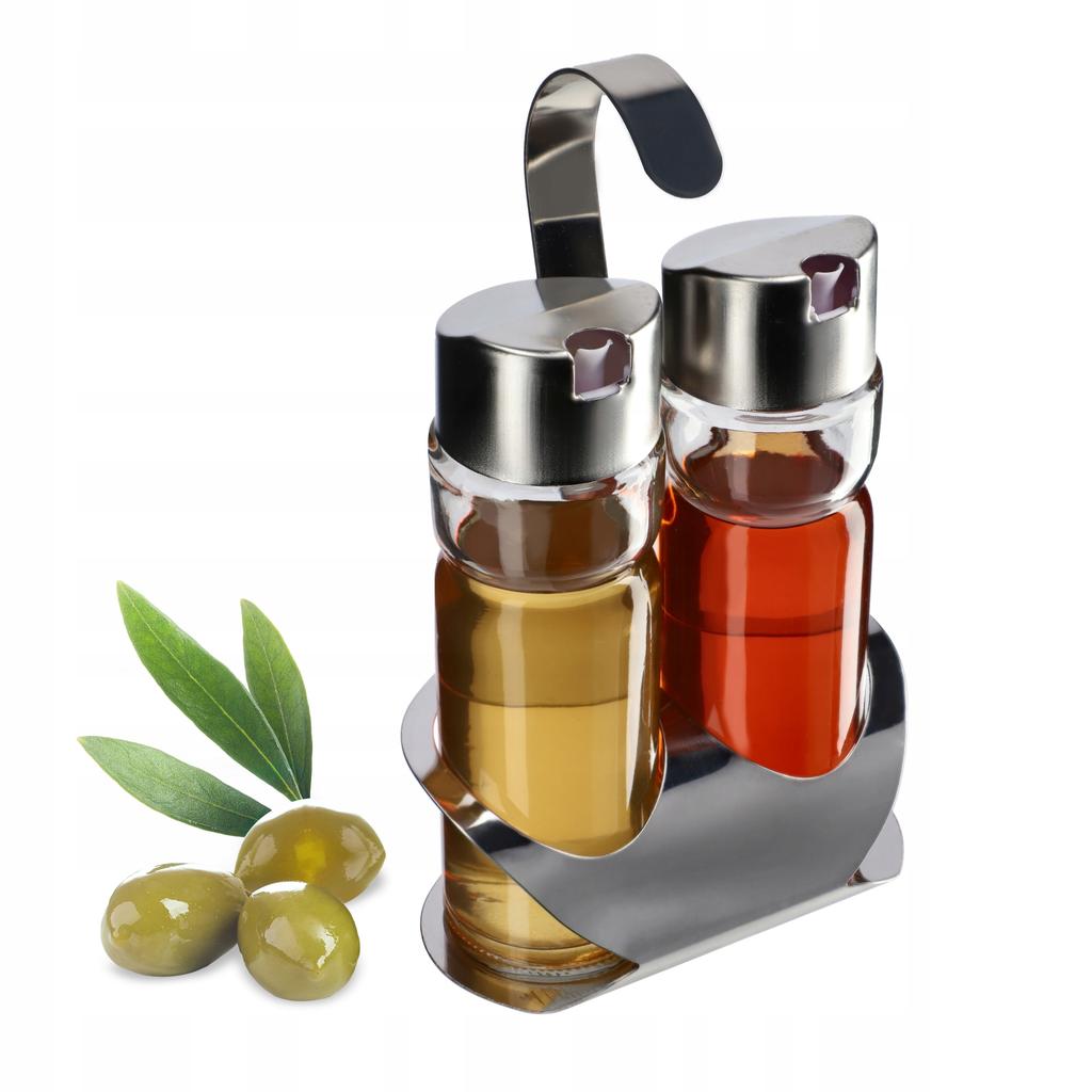 KADAX Butelka Szklana Na Oliwę Ocet 2x100ml Zestaw Do Oliwy Octu + Stojak