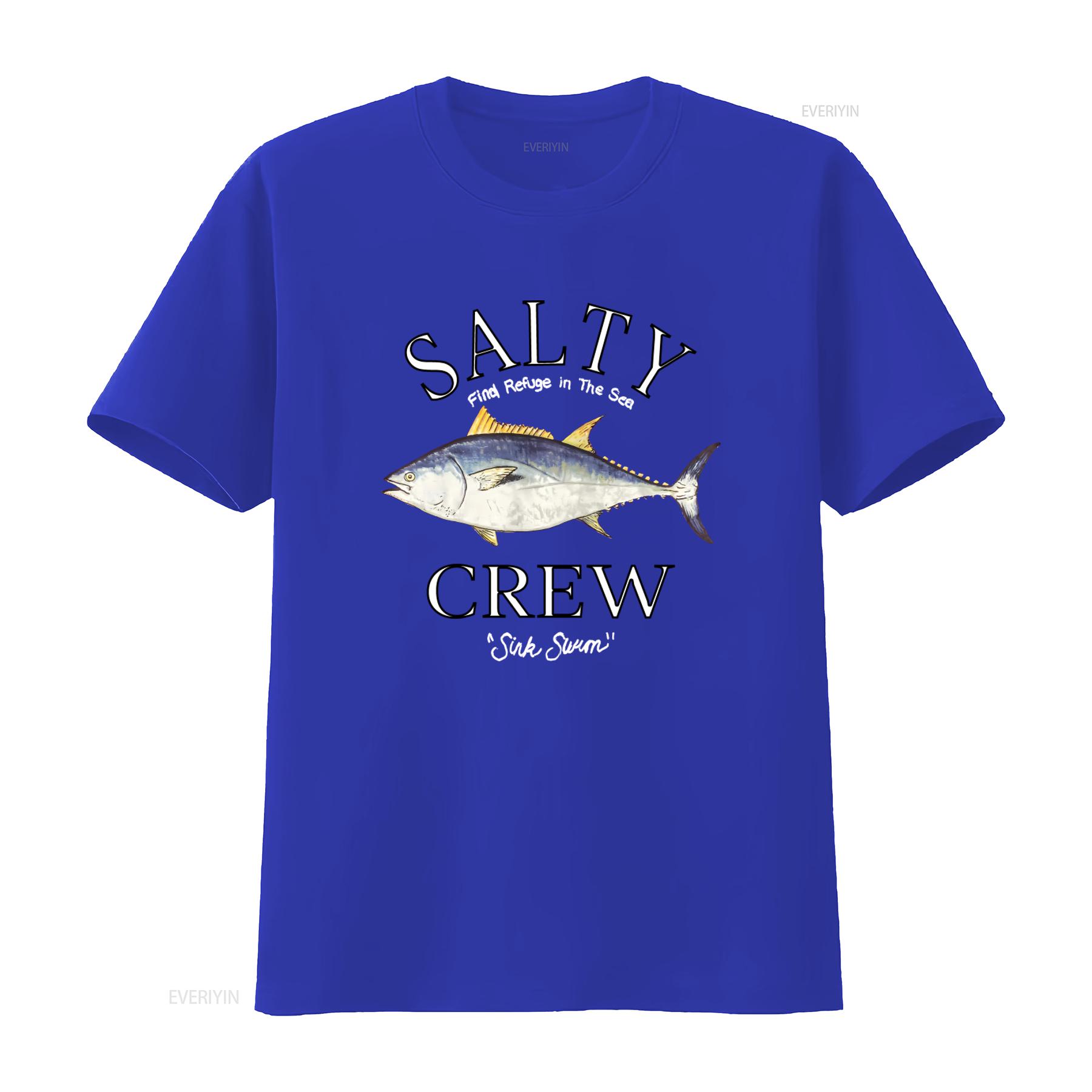 

Salty Crew Big Blue SS T Shirt Black New Find Refuge in The Sea with Tuna Print vintage Washed streetwear homme Unisex L
