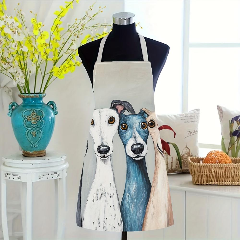 1pc Cute Greyhound Dog Art Apron with Four Colorful Puppies Print Kitchen Baking BBQ Cooking Work Wear Unisex Home ChefGift Idea