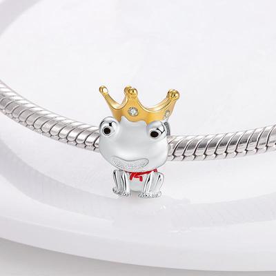 Frog Crown Prince Charms Beads Fit Original Brand Bracelet DIY Fine Jewelry Gift for Friend Lover