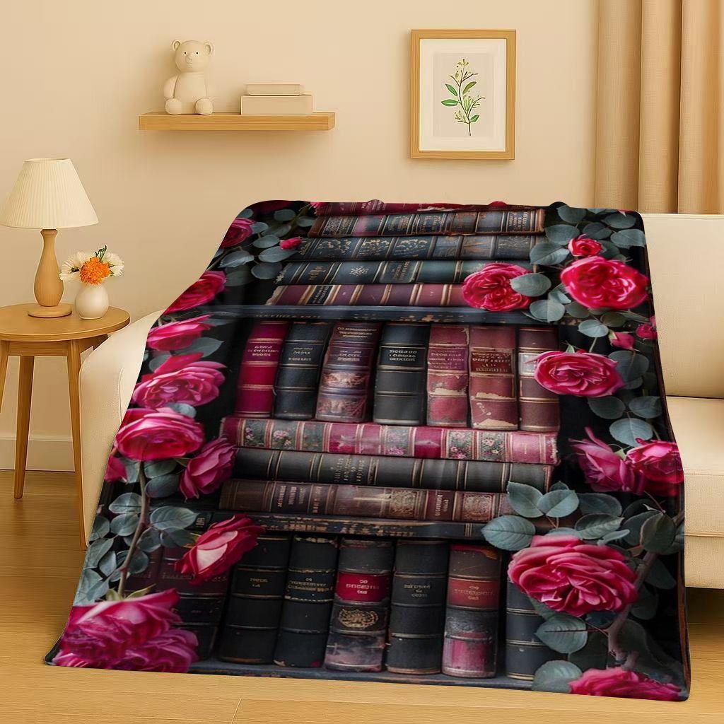 HD Retro Magic Book Library Bookshelf Flannel Blanket,Ultra Soft Warm Plush Throw for Home Bedroom Bed Sofa Cover Office Gift
