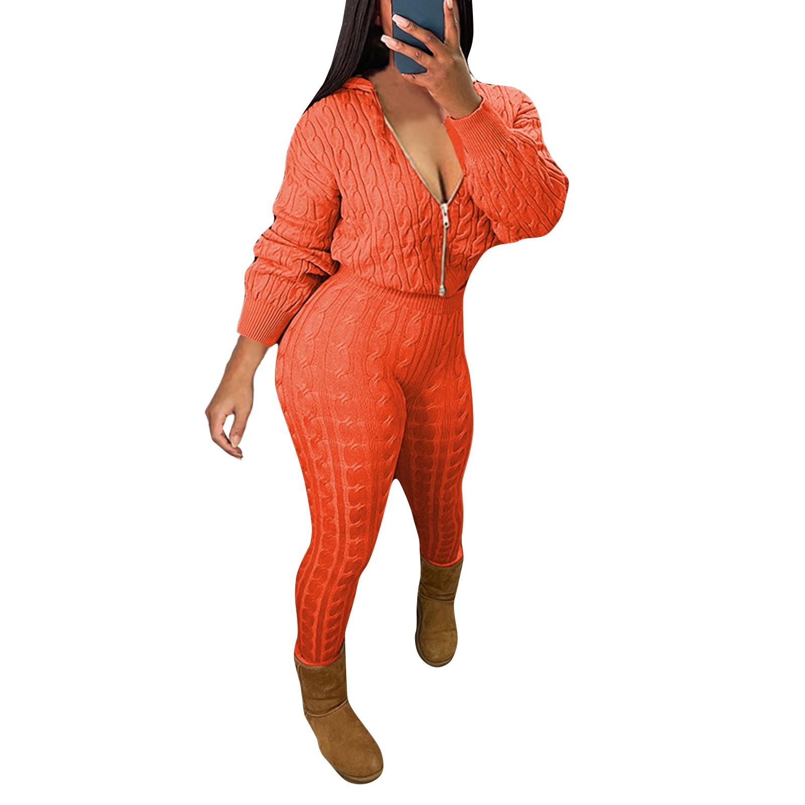 

Женский модный однотонный вязаный свитер с капюшоном, облегающие брюки, комплект из двух предметов XL шафрановый