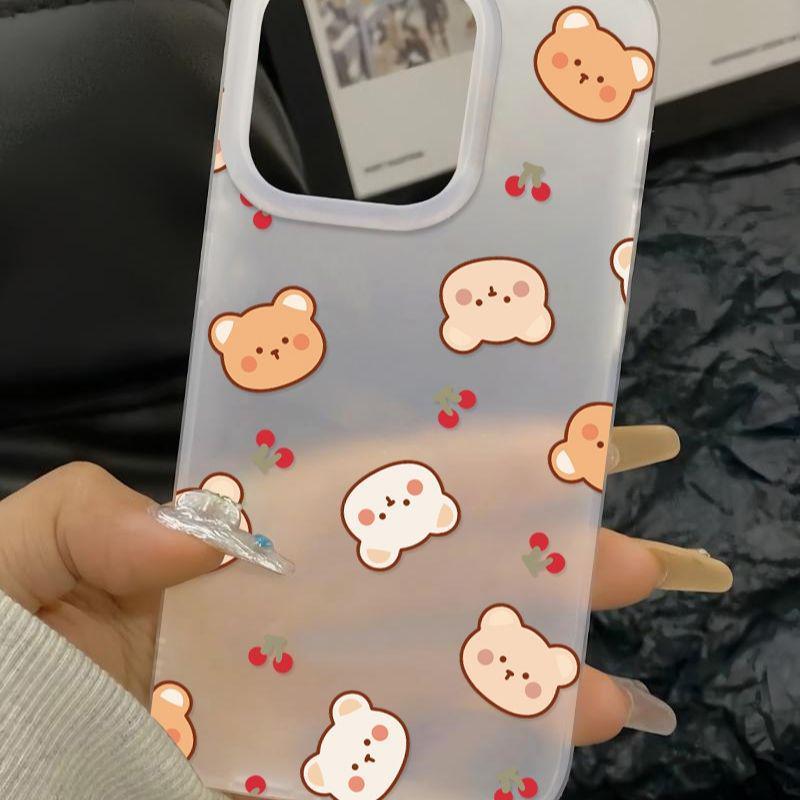 Matný měkký kryt na telefon Cherry Bear pro iPhone 13-17 Pro Max