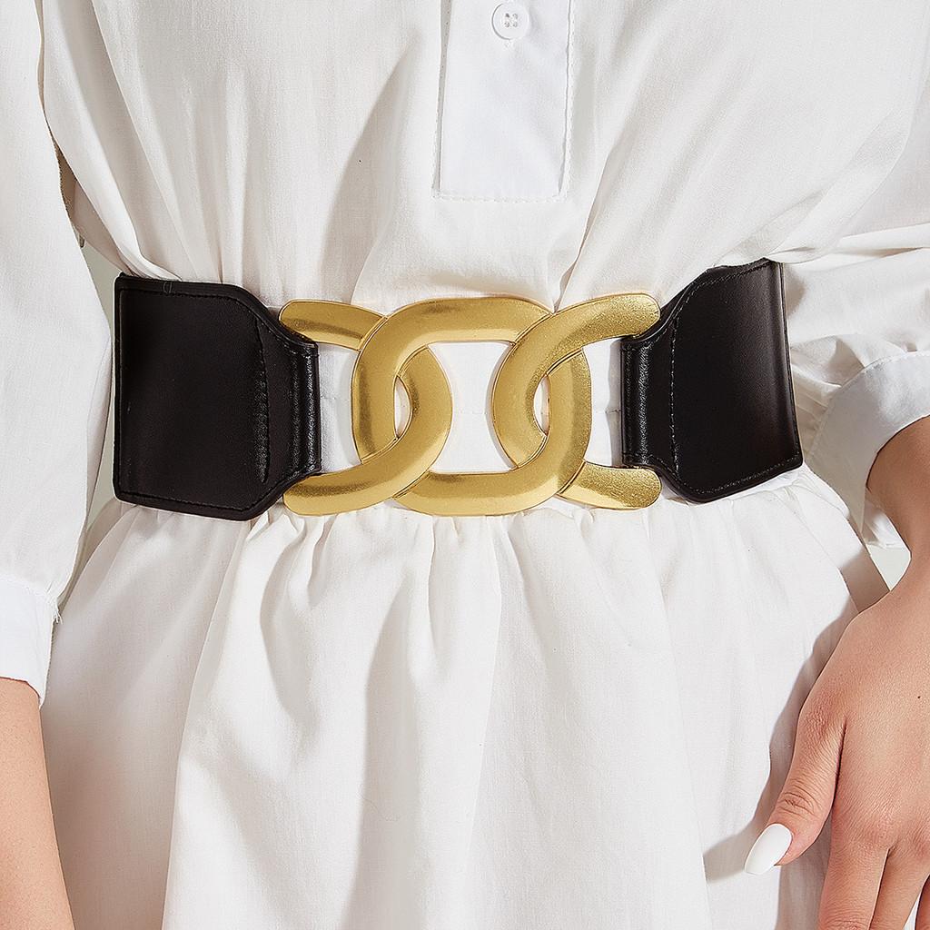Trendiger Europäischer Und Amerikanischer Stil Breiter Gürtel Für Damenmantel Kleid Dekoration Elastischer Bund Mit Legierungsschnalle