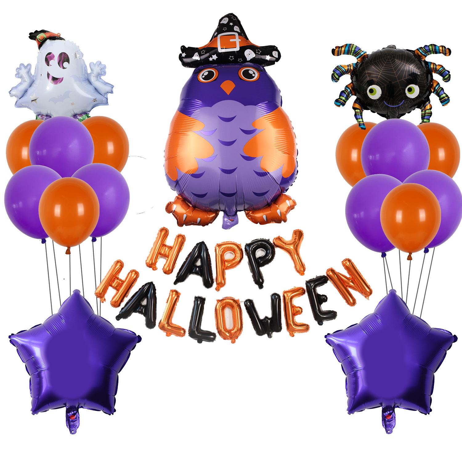 

Halloween Modeling Aluminum Film Balloon Set, Bat Spider Pumpkin Ghost Party Decoration Arrangement Halloween Owl Balloon Set