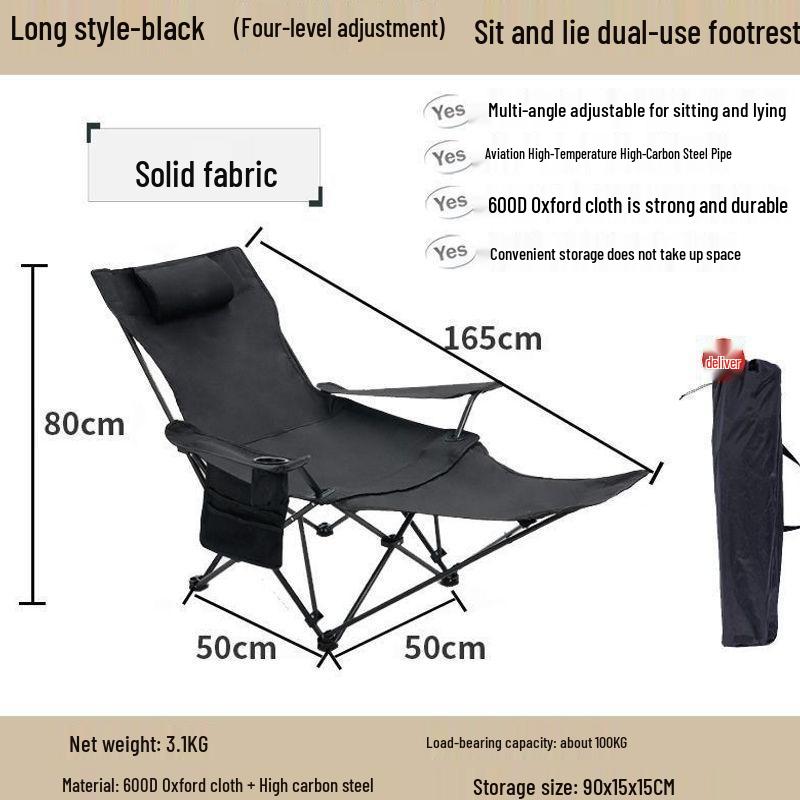 Foldable Dual-Use Chair for Office and Beach with Reclining and Footrest Features
