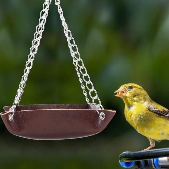 Hanging Bird Feeder Outdoor Hummingbird Feeders Faux Leather Feeding Tray Metal Mesh Attracting Wild Birds Square Platform
