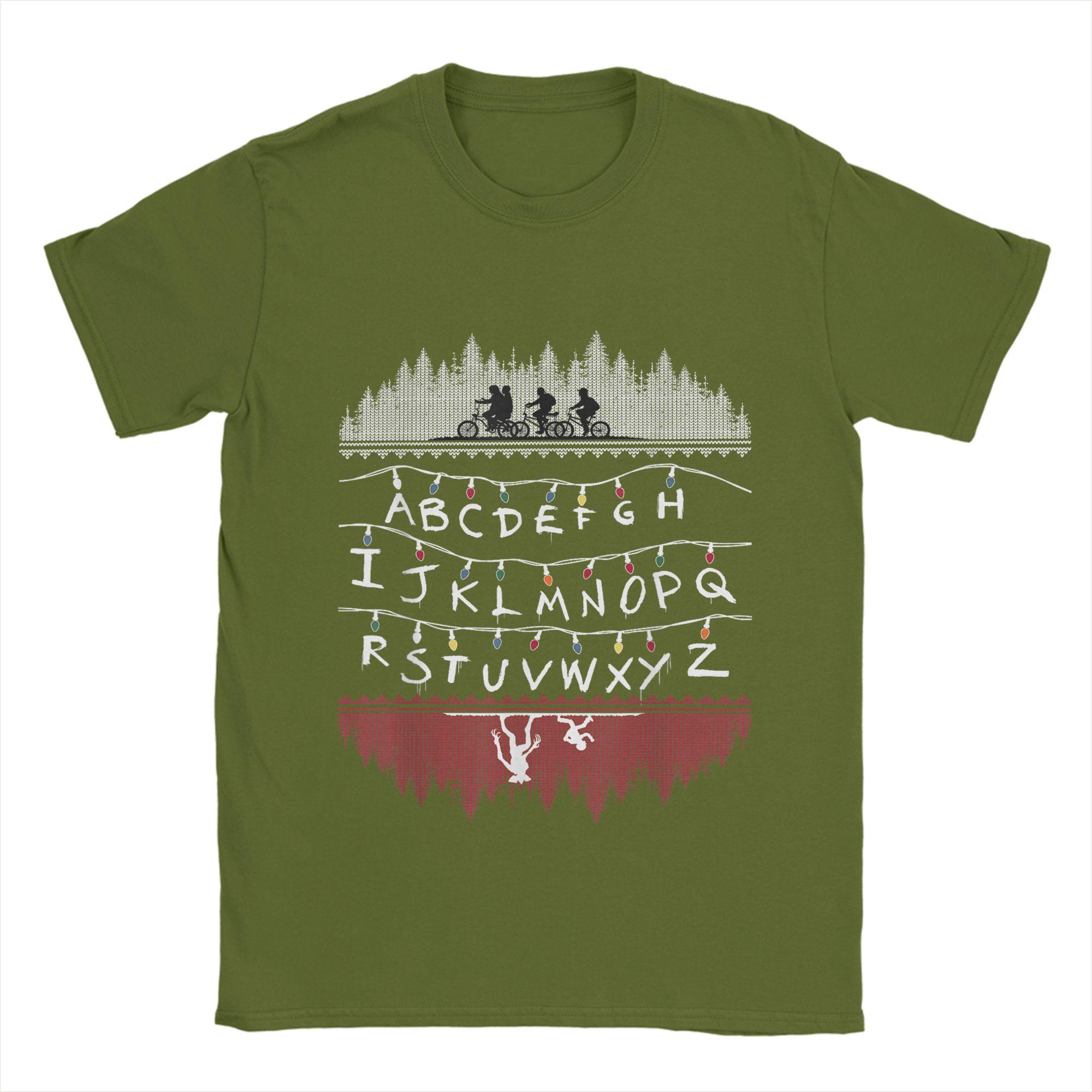 

Stranger Alphabet Lights Cotton T Shirt For Men Summer Vintage T Shirts O Neck Hippie Tees Big Size Cheap Tops 4XL