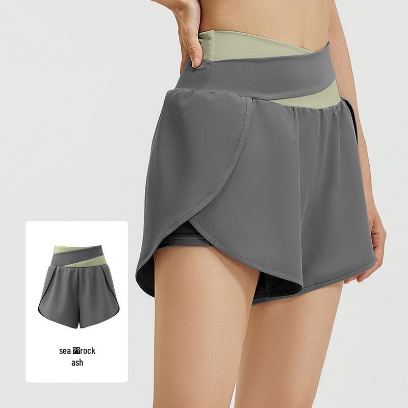 Women's High-Waist Quick-Dry Colorblock Yoga Shorts with Side Pockets