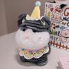 Cute Big Face Cat With Birthday Hat Fruit Cake Snack Bib Decor Kawaii Grey Orange Cats Kittens Plushie For Kids Birthday Gift