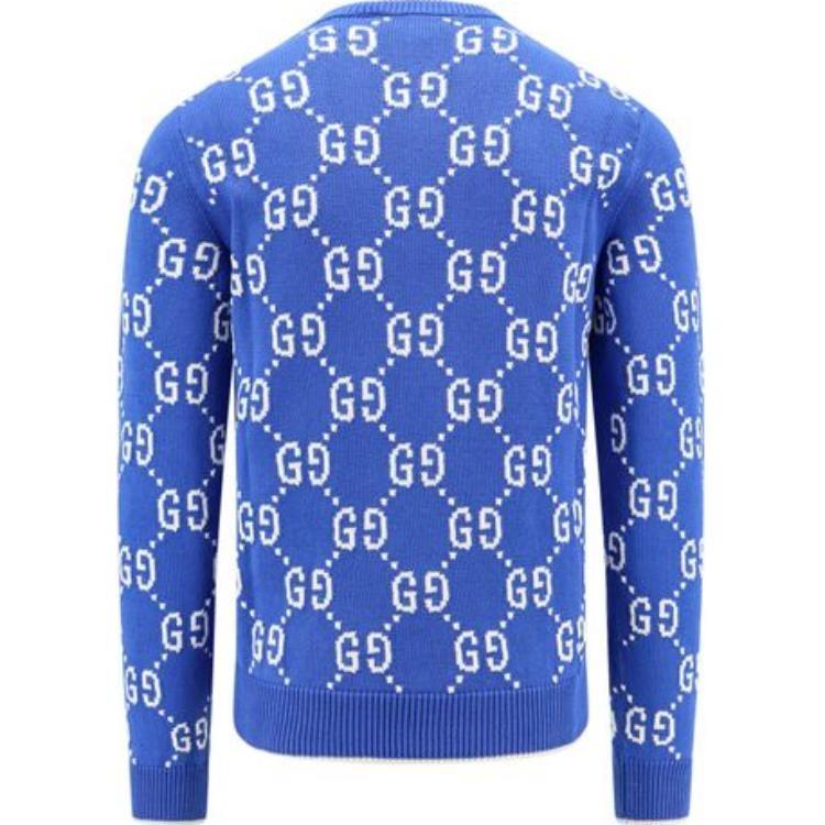 Gucci Jumbo GG Jacquard Crew Neck Sweater 'Blue Ivory' Men's 694767-XKCDF-4559