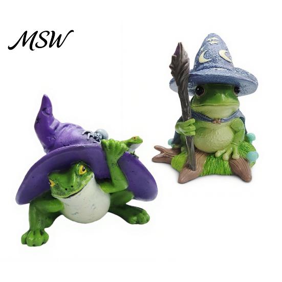 Halloween Wizard Frog Ornament Witch Ornaments, Resin Magic Figurine, Micro-landscape Miniature Unique Collectible Statue for Home Desktop Fish