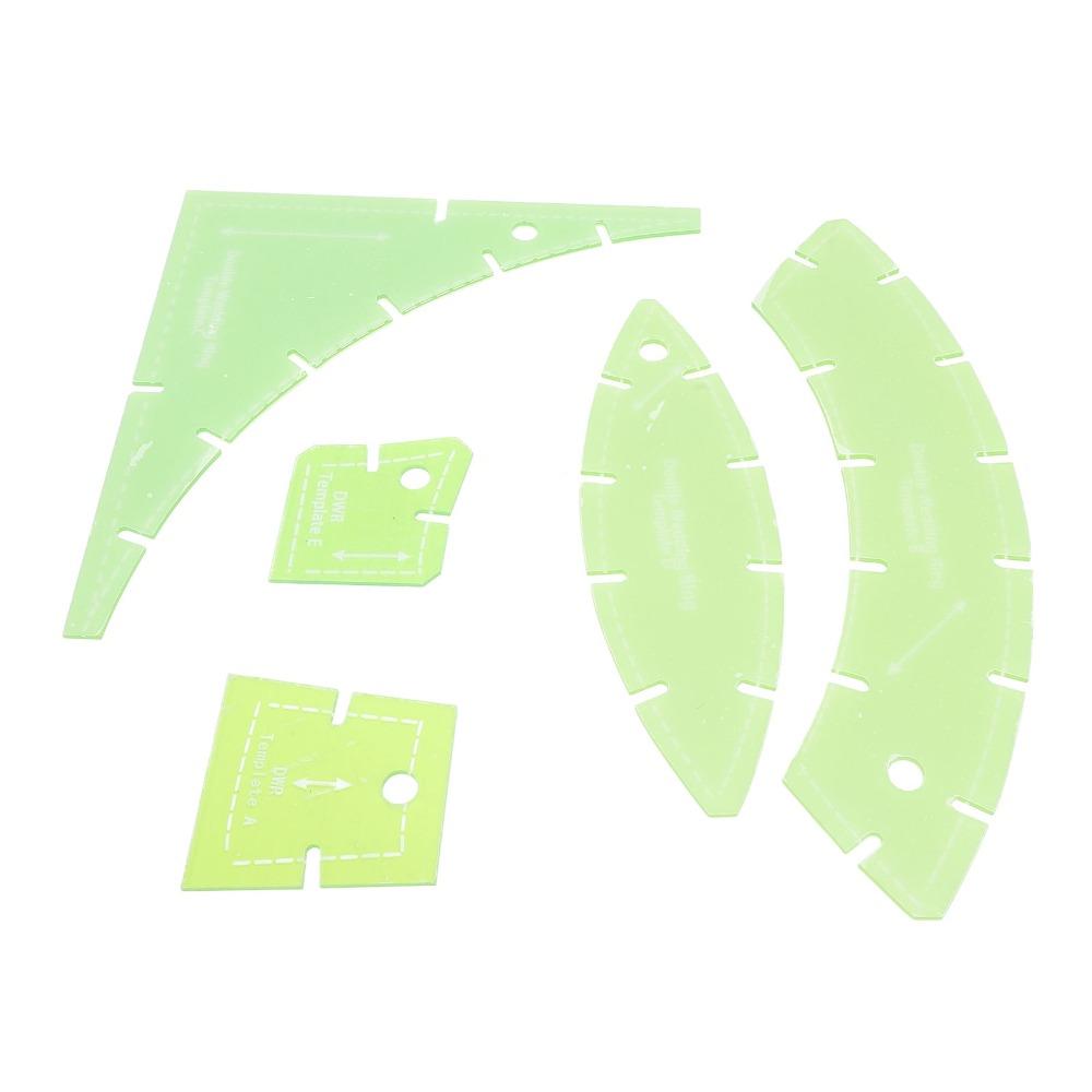 5pcs Transparent Green Quilt Cutting Templates Multi Functional DIY Quilting Ruler Kit For Crafting