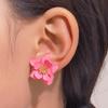 Matte Pink Layered Flower Stud Earrings Sparkly Bead Center Three Dimensional Floral Ear Jewelry for Women Summer Daily Wear