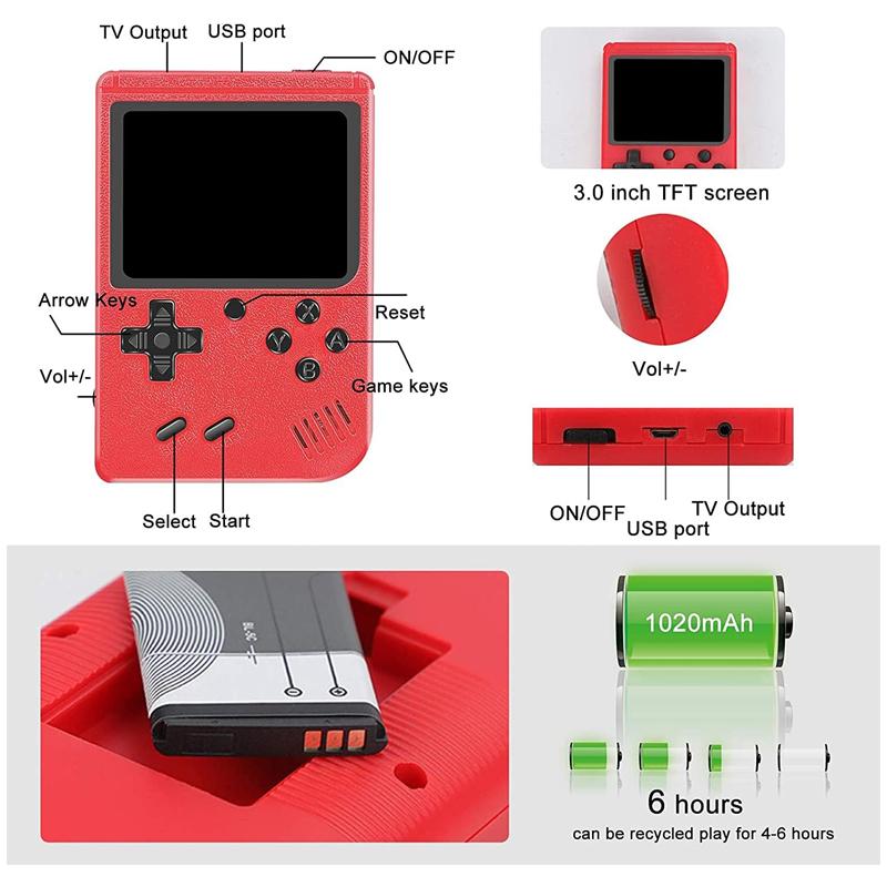 Console de jogos portátil 400 jogos clássicos portáteis console de jogos retrô portátil tela LCD de 3 polegadas