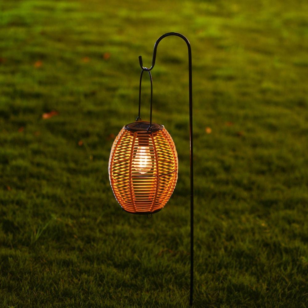 Waterproof Solar  Imitation  Lantern with Handle Weave Wind Lamp Yard Lantern  Outdoor