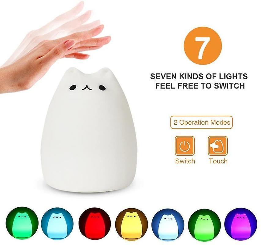 LED Night Lamp, LED Night Lamp for Cat Silicone Night Lamp for Baby Portable Night Lamp for Baby with 7 Colors Night Lamp Night Lamp USB Night Lamp fo
