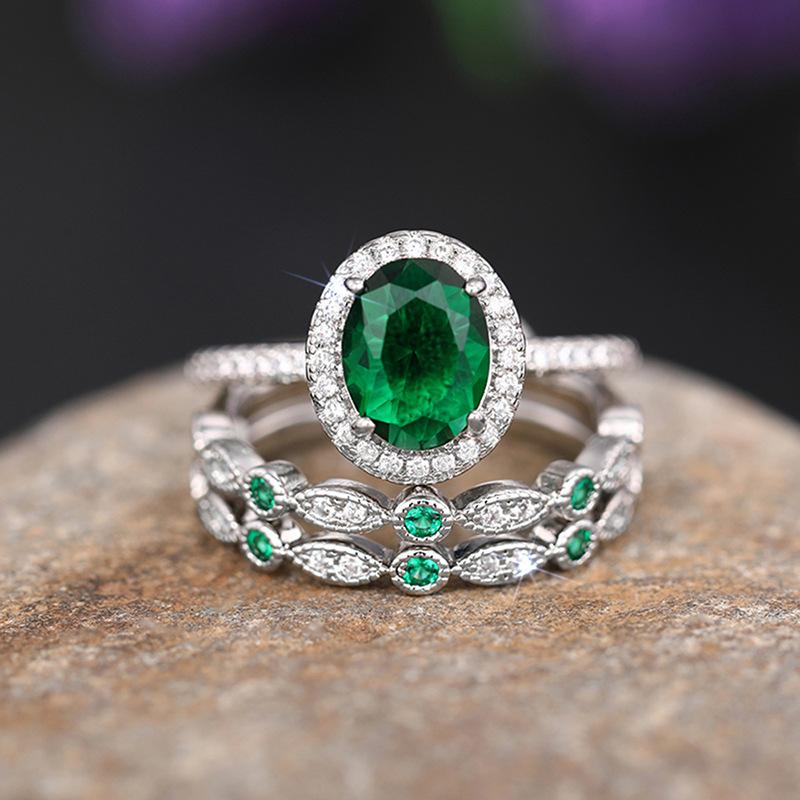 Metal Electroplated Ring Three-Piece Set, Oval Geometric Lady Ring, Luxury Light Luxury Fashionable Ring.