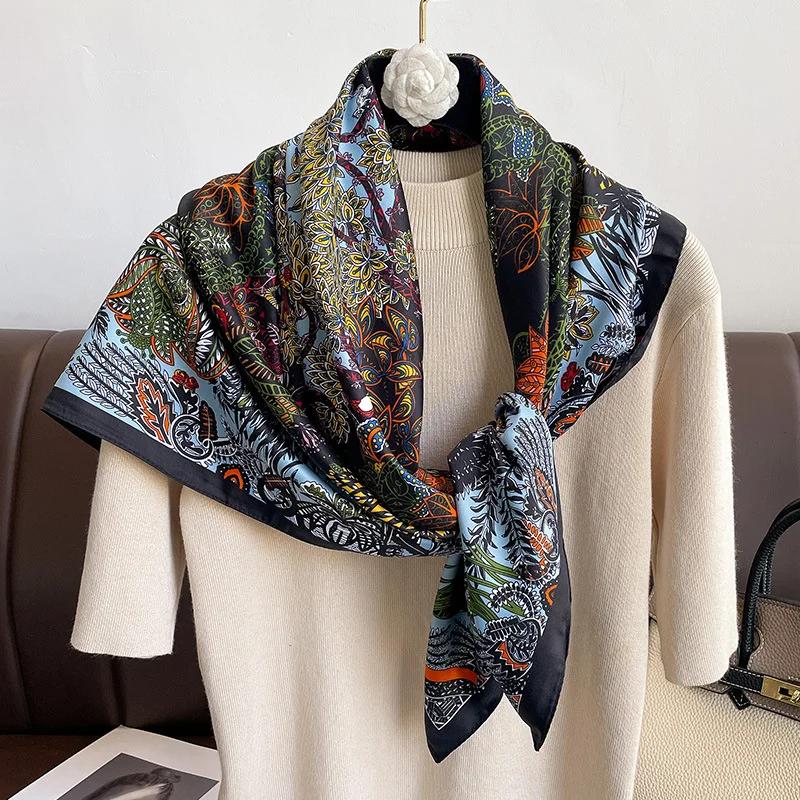 90*90cm Luxury Brand Silk Square Scarf Hijab Women Bandana Soft Scarves Neckerchief Ladies Hair Shawl Wrap Headband