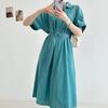 New ArrivalS Open Run Cheekra Collar Short Sleeve Smock Women S Long dreSS Belt