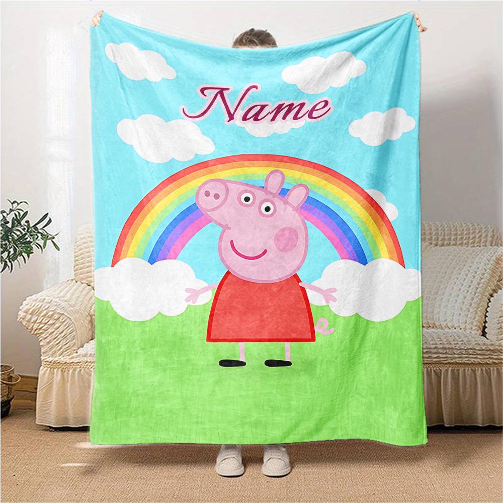 Custom Name Peppa Pig Family Adventure Party Blanket For Couch Bed Plush Cozy Fuzzy Blanket Super Soft Warm Blankets For Fall And Winter 0916108