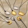 Geometric Stainless Steel Pendant Necklace With Adjustable Wax Cord For Unisex Fashion Accessory