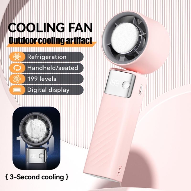 Handheld Pocket Fan USB Rechargeable LED Digtal Display Fan with Strong Airflows Cooling Device for Hot Weather