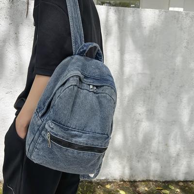 Denim-Rucksack für Damen, großes Fassungsvermögen, Studentenrucksack