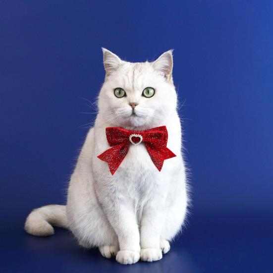 Cats Dog Collar Velvet Bow Tie Adjustable Anti-Choking Puppy Necklace Heart Shape Rhinestone Decoration Lightweight Comfortable Birthday Accessories