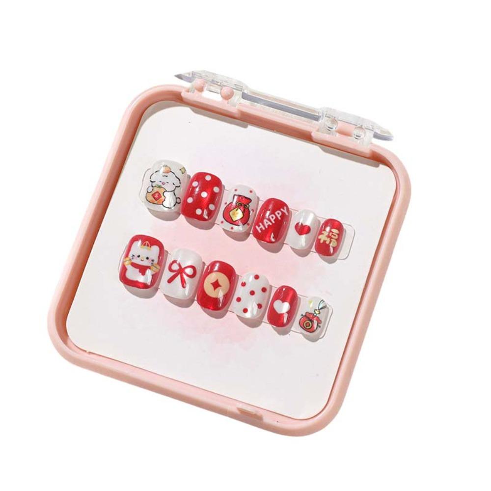Bowknot Fireworks Kids Cartoon Fake Nails Gilded Cat Eyes Kids Fake Nail Extension  Student