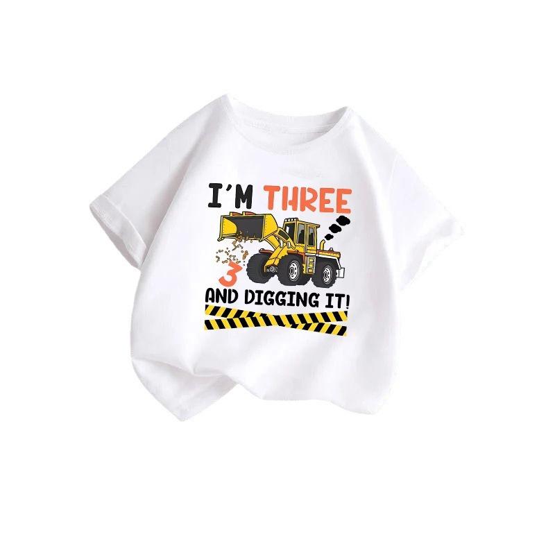 2025 Children Cute Excavator T-Shirt Combination Cartoons Bulldozer Tee Shirts Kawaii Kid Casual Clothes Girl Boy Harajuku Tops