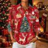 Women's Casual Christmas Print Button-Up Three-Quarter Sleeve Lapel Top