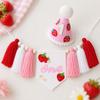 Pink White Birthday Chair Piece for Baby Photo Time, First Birthday Fabric Trim Cloth with Sweet Fruit Theme Today