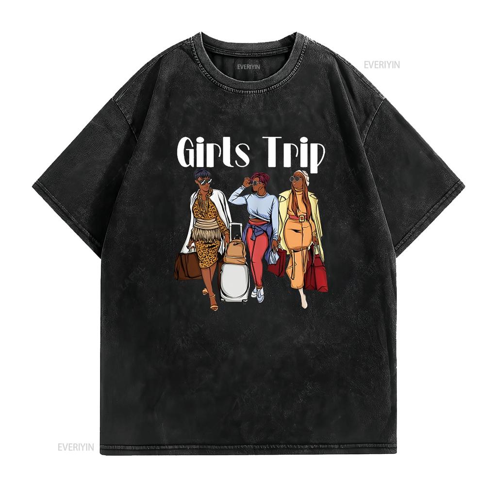 Girls Trip 2023 For Black Party Women on Vacation T Shirt vintage Washed Top For Everyday Wear Slightly Stylish Soft streetwear